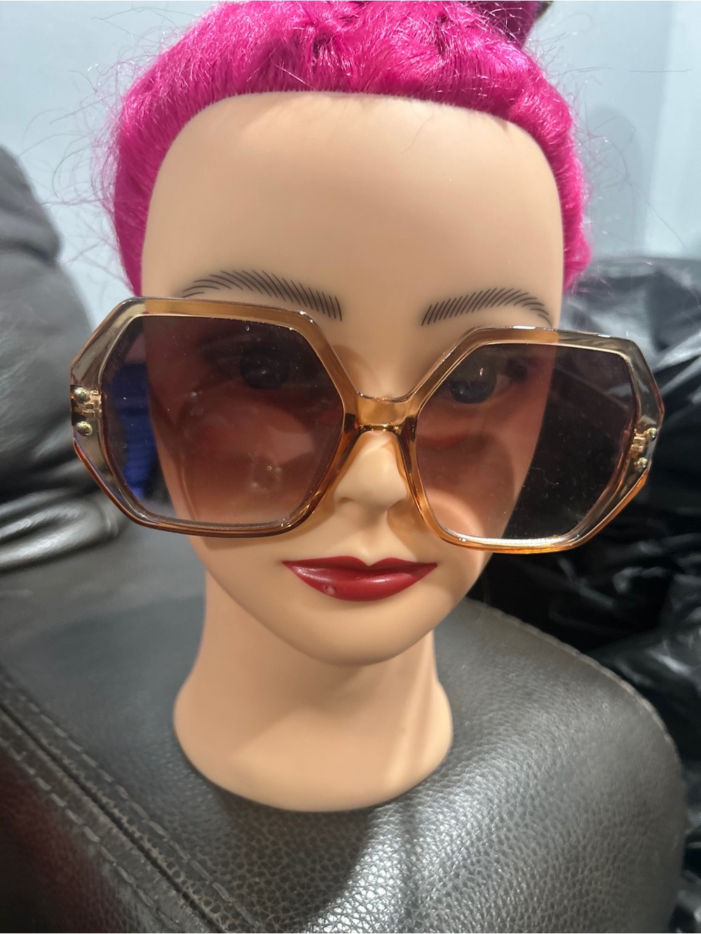 Oversized Brown Hexagon Sunglasses